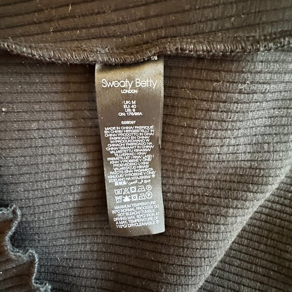 Women's 8 Sweaty Betty Black Ribbed Midi Dress Slim Fit Pleated Lettuce Hem - Picture 11 of 11